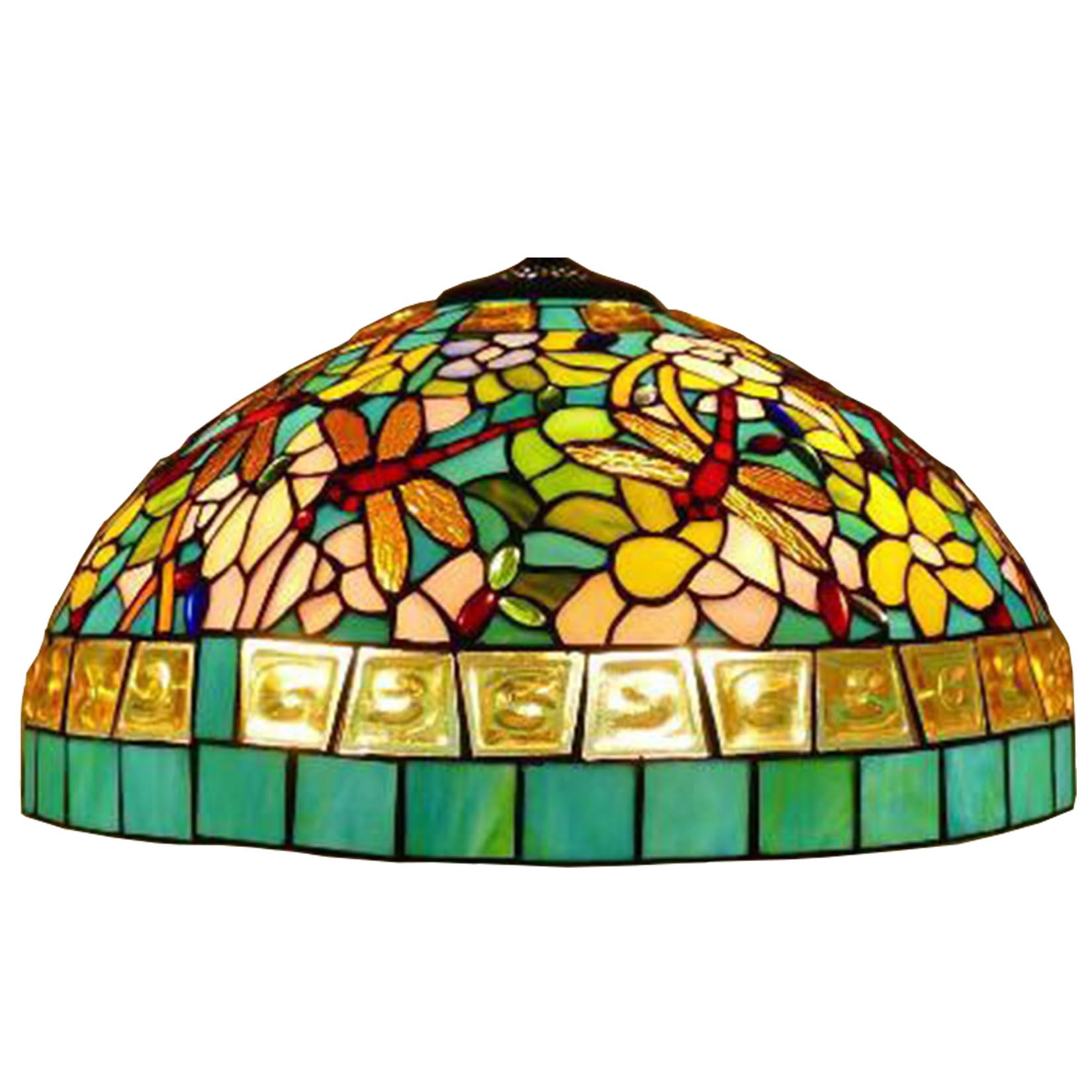SaryEdge 18 Inch Stained Glass Lamp Shade Replacement, Only Tiffany Dragonfly Lamp Chimney, Rose Flower Green Glass Beads Design, for Table Lamp, Pendant Light, Floor Lamp, Ceiling Fix，