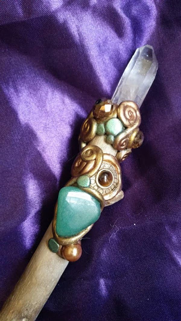 Quartz, Green Aventurine, & Tiger's Eye Wand