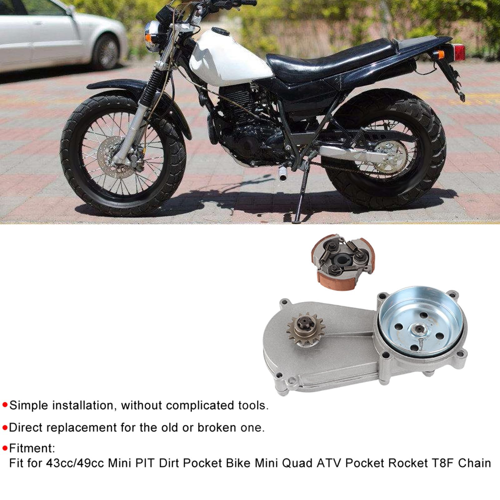 Scatola Ingranaggi, Kit Frizione Scatola Ingranaggi con alloggiamento Tamburo in Lega di Acciaio 14T Adatto per Parti di ATV Mini Quad Tascabile 47cc 49cc