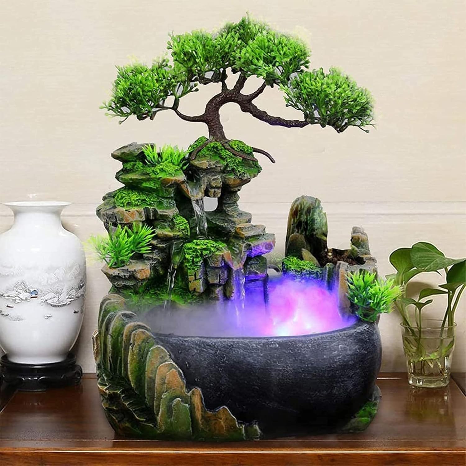 Water Fountain Tabletop showpiece for Home Decor, Perfect for Living Room, Office, Bedroom, Indoor/Outdoor Garden and Gifting (20.3 ×15.2×30 cm) Resin Mist Maker, Resin Rock Waterfall-image-6
