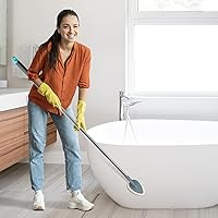Vista 7 de TreeLen Cepillo de limpieza de baño de mango largo con cabezal de 180° y 5 cabezales reemplazables, cepillo de limpieza de baño de 49 pulgadas