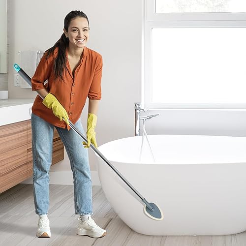 Miniatura 7 de TreeLen Cepillo de limpieza de baño de mango largo con cabezal de 180 y 5 cabezales reemplazables, cepillo de limpieza de baño de 49 pulgadas para