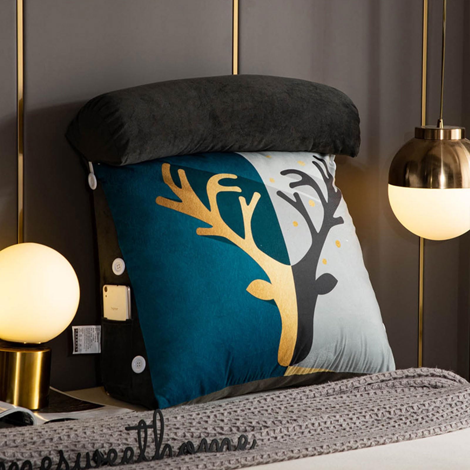 SDFGdtruR back pillow， Shredded Memory Foam Headboard Bolster Support Bed,Sofa,Chair Ergonomic For Gaming(Double Faced Deer,40x40x20cm)