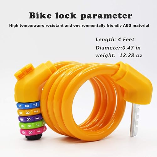 Miniatura 2 de Cable de bloqueo de bicicleta deportiva, bloqueo de cable de bicicleta de 4 pies con bloqueo de cable de bicicleta de combinación reajustable de 5
