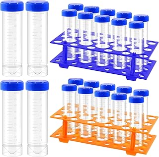 Mardatt 27Pcs 50mL Flat Bottom Centrifuge Tubes and 28 Well Centrifuge Tube Holder Set, Polypropylene Sterile Lab Test Tubes with Screw Caps Graduated Marks, Detachable Plastic Stand for Laboratory