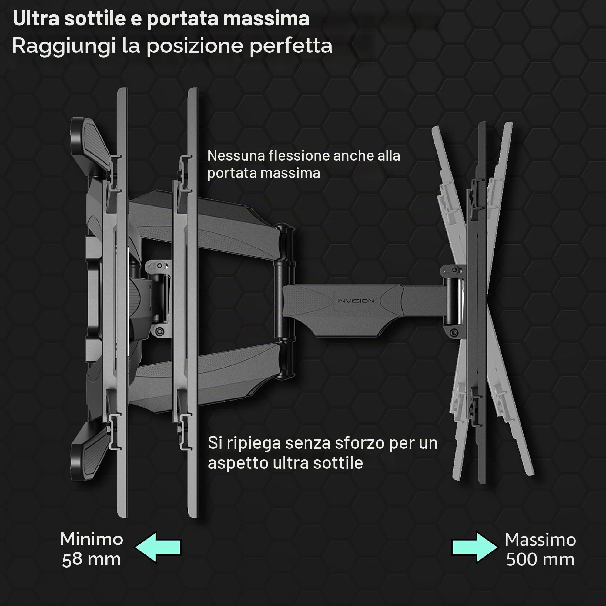 Invision Supporto TV Parete 37-75 Cali VESA 200x200-600x400mm Doppio Braccio Inclinazione Girevole Estensione 50kg