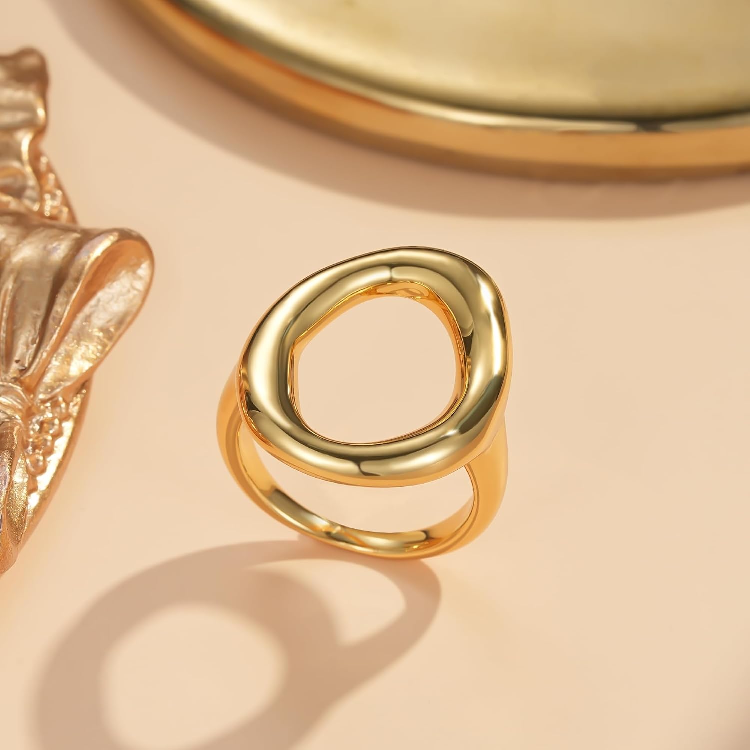 YeGieonr Gold Rings for Women Non tarnish Stainless Steel Womens Rings Dainty 18K Gold Plated Rings - Image 5