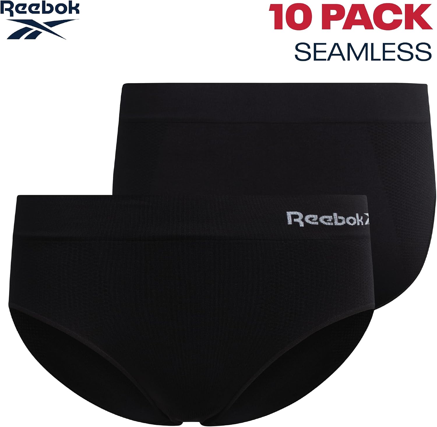 Reebok Hipster Panties for Women - 10 Pack Stretch Performance Seamless Underwear with Relaxed Tag-Free Waistband (S-XL)