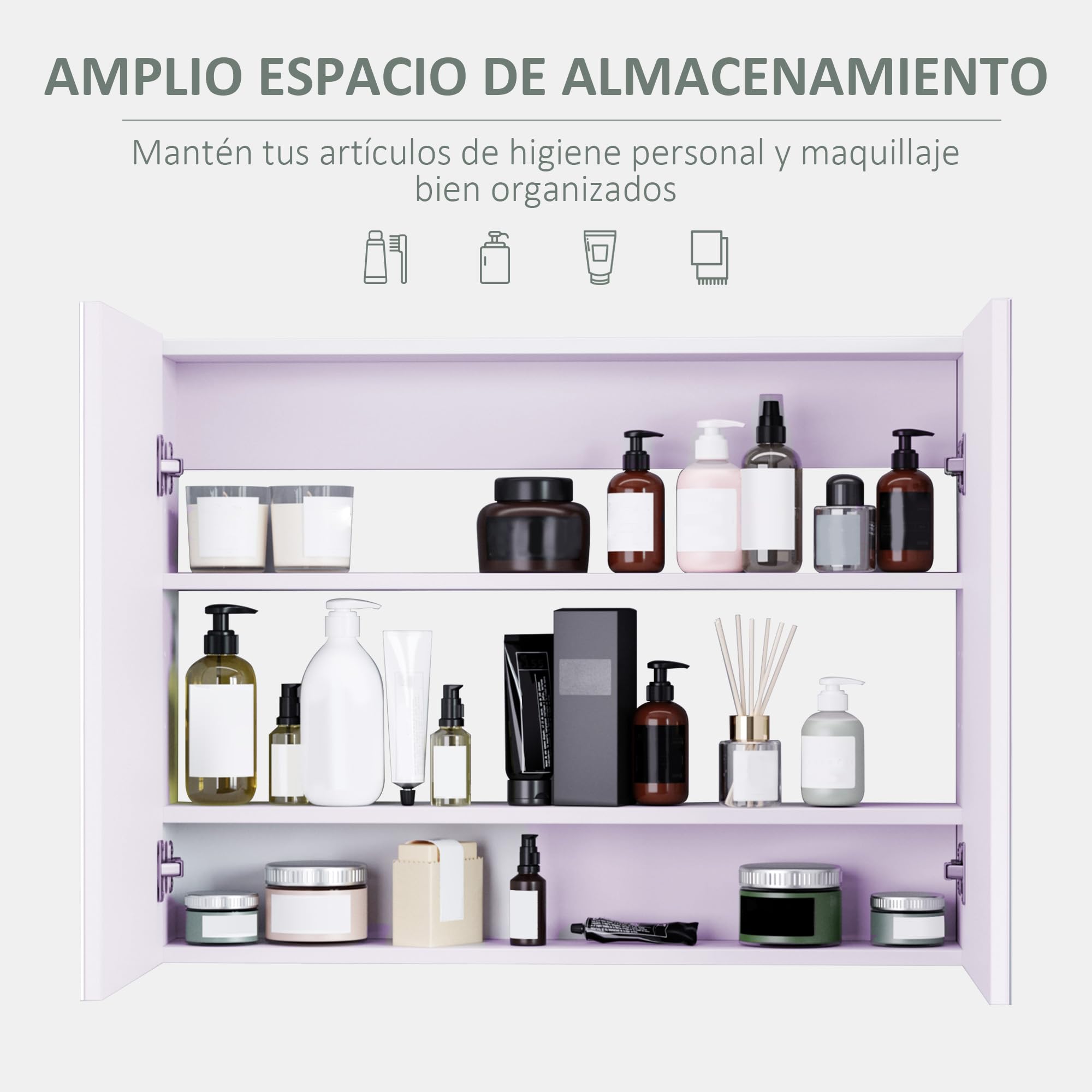 HOMCOM Armario de Baño con Espejo Estilo Moderno Armario de 2 Puertas con 3 Estantes Interiores para Salón Dormitorio 80x15x60 cm Blanco
