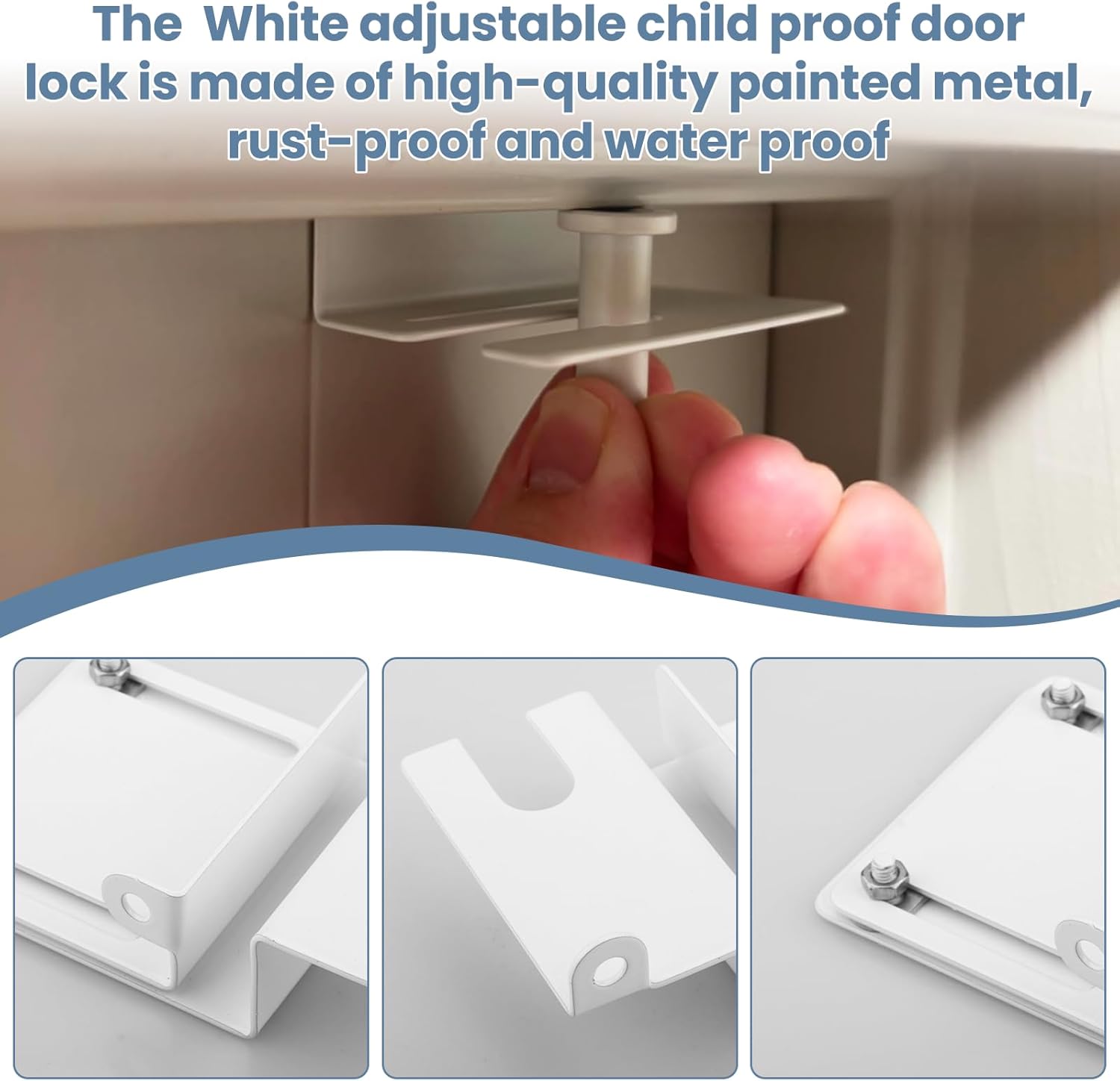 Adjustable Child Safety Door Top Lock for Interior Exterior Doors, Easy Installation, White Top Door Locks for Kids Safety,Easy Sliding Lock Unlock from Both Sides.(0.8-2 inch Interior Doors)