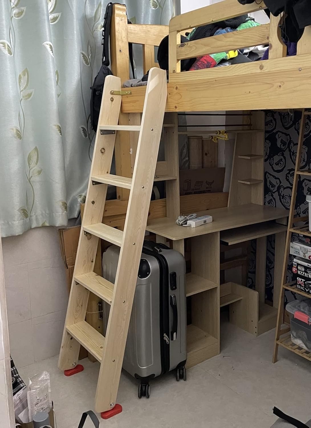 Adjustable Extra High Wooden Loft Bed Ladder with 9.5cm Wide Steps - Perfect for Adults & Kids Ideal for Bunk & RV Beds Angled Design Sizes: 100/125/150/175 cm