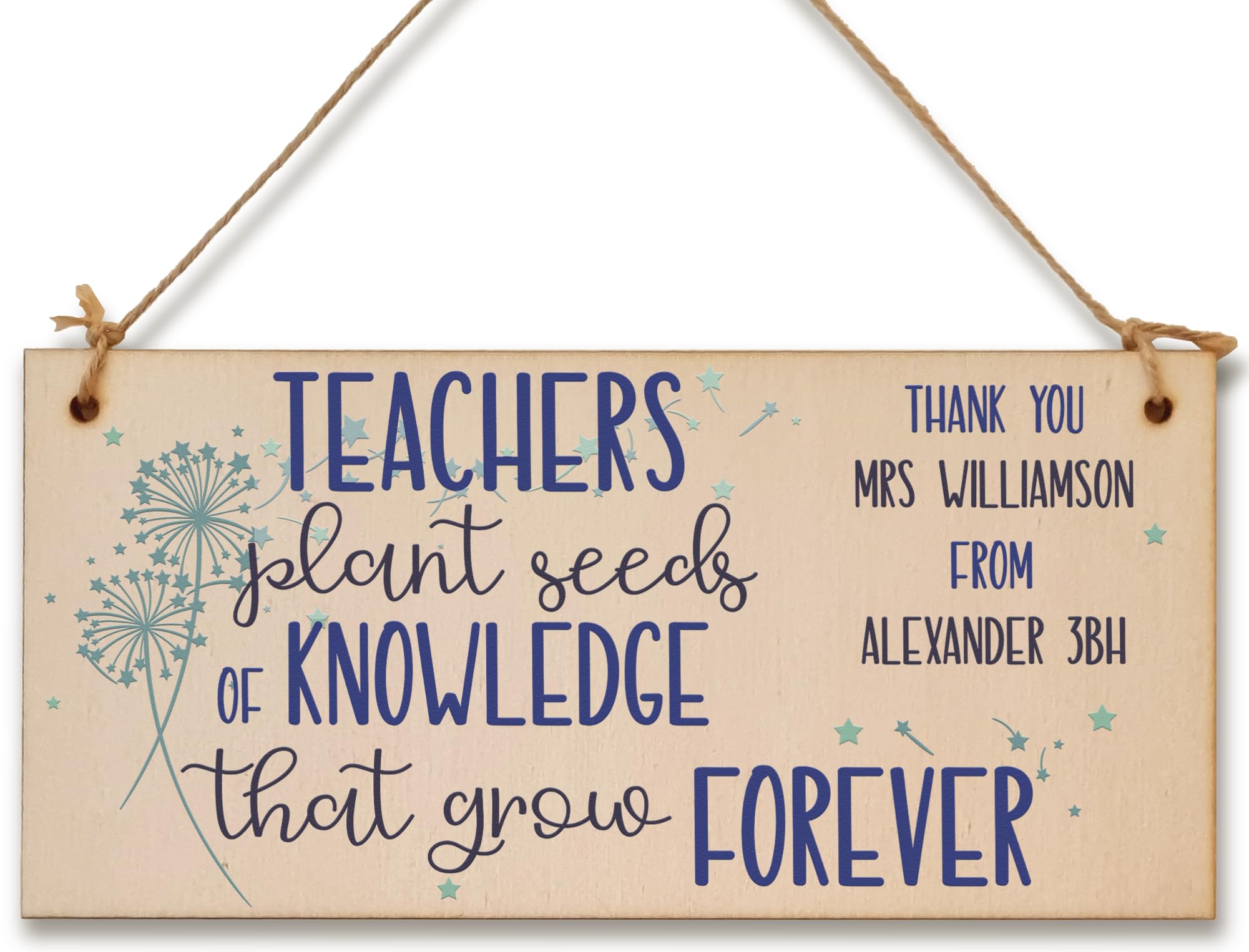 The Plum Penguin Multicolour Personalised Teachers Plant Seeds Knowledge Grow Forever Handmade Wooden Hanging Plaque Gift Teacher Teaching Assistant End Of Term Small