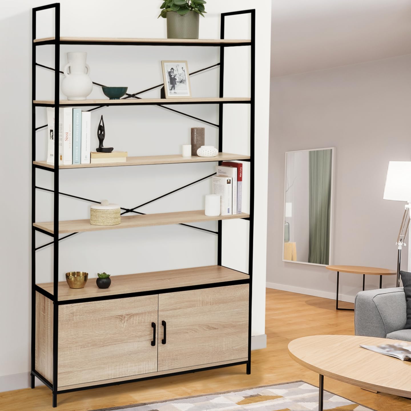 IDMarket - Estantería XL de 5 niveles con armario Detroit Design Industrial 170 cm