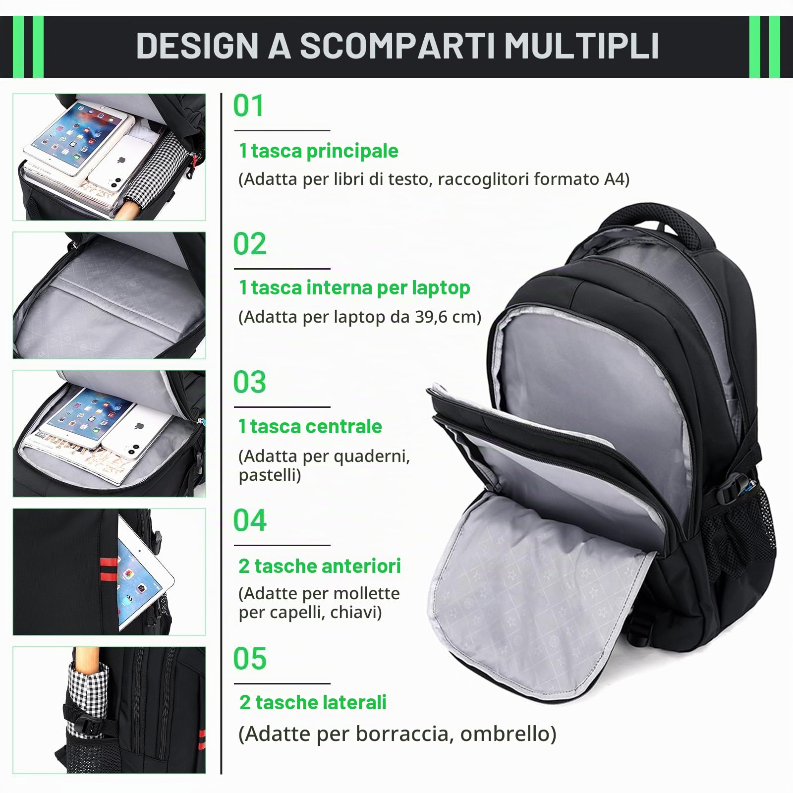 Amythe Zaino Scuola Trolley per Bambini Ragazzi, Zainetto con Carrello e Maniglia Telescopica per Viaggi, 6 Ruote, Zaini per Elementare e Medie per Adolescenti di 9-16 anni, Nero