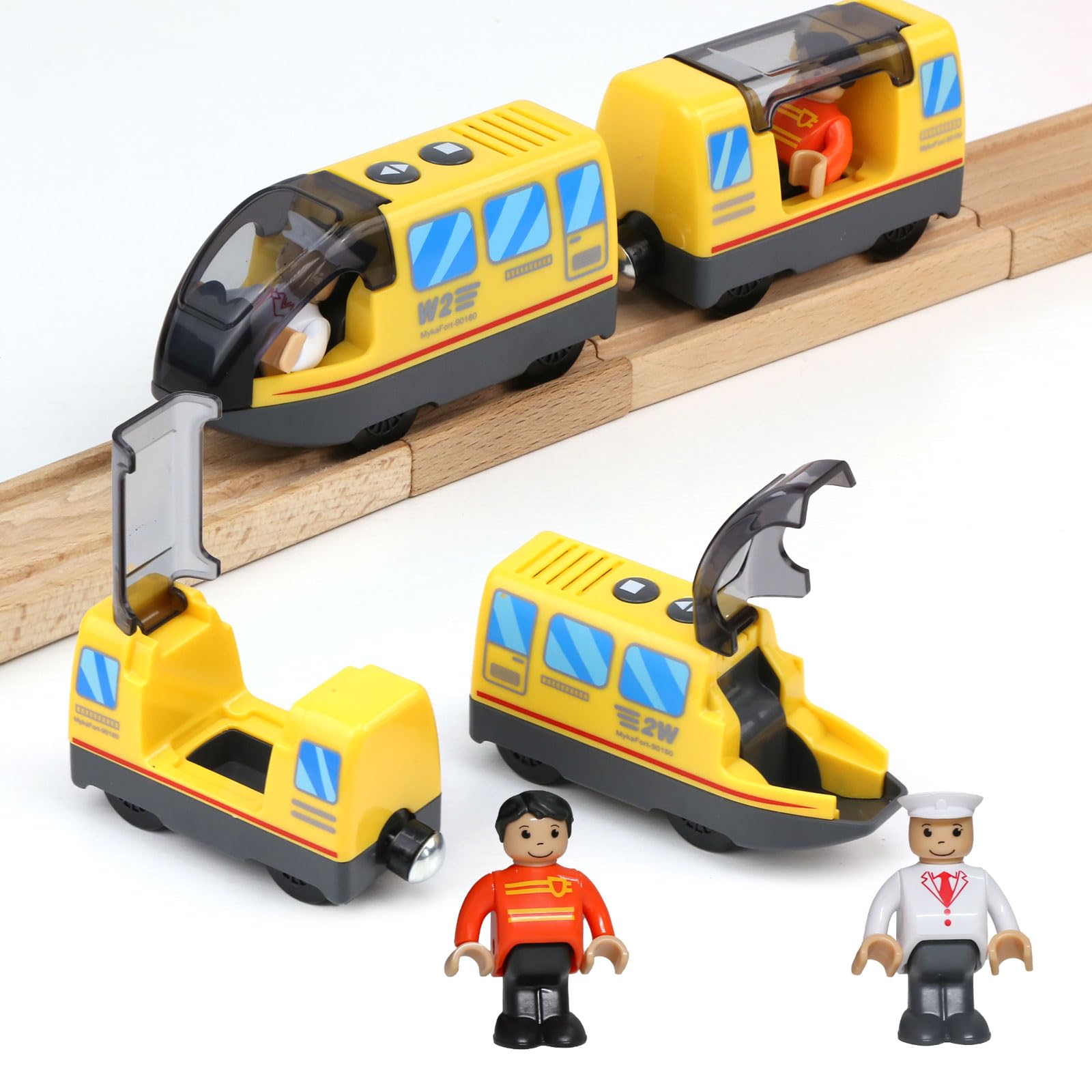 EVERGD Electric Train Set for Kids, Magnetic Martin Battery Powered Powerful Engine Locomotive Train Set Educational RC Train Model for Wooden Track (Yellow) โ image 1