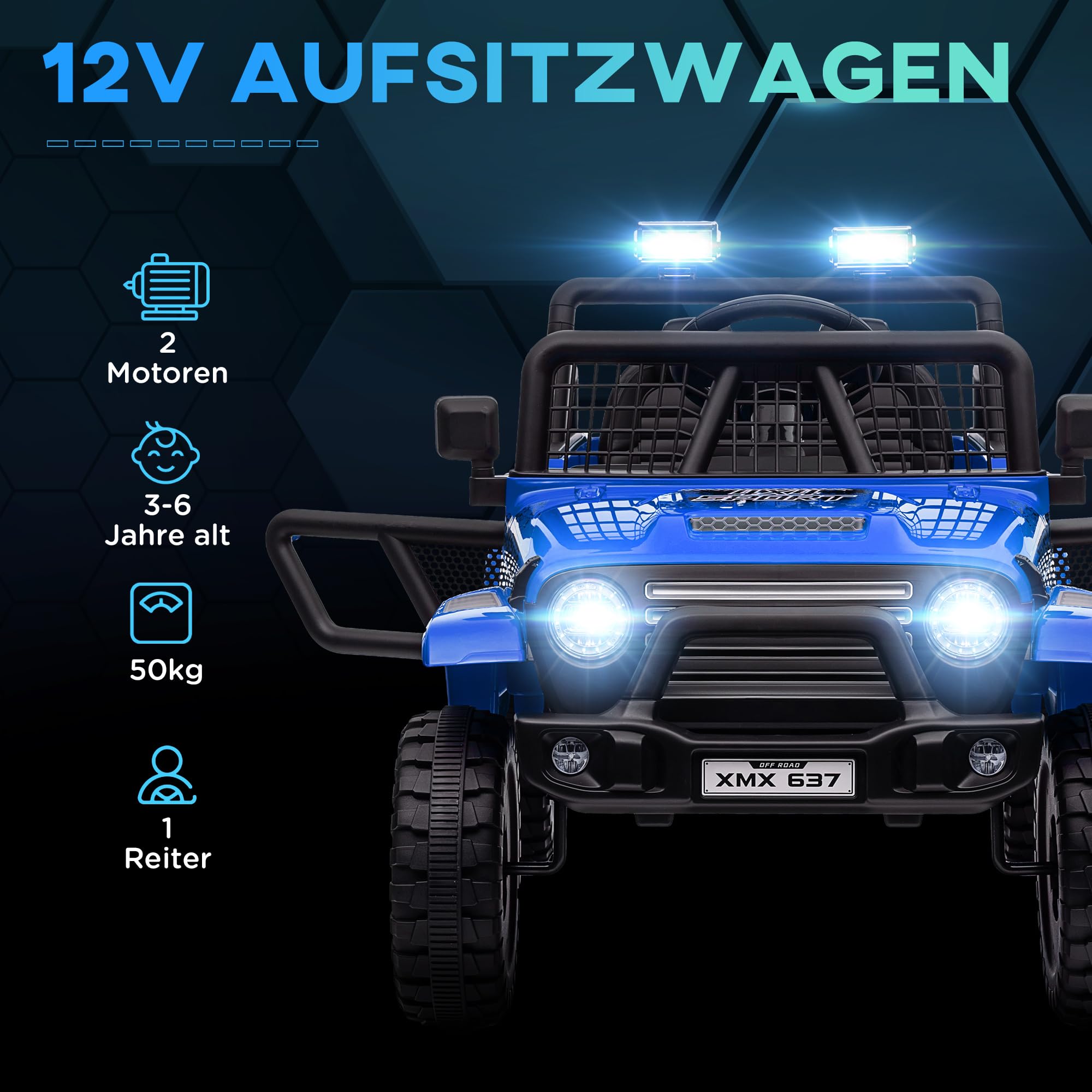 AIYAPLAY Kinder Elektroauto 12 V mit 2,4G Fernbedienung für 3-6 Jahre Blau | 3-5 km/h, Stoßdämp, Elektrisches Kinderfahrzeug, Musik, Suchscheinwerfer, Scheinwerfer, Hupe, MP3, Elektro Auto