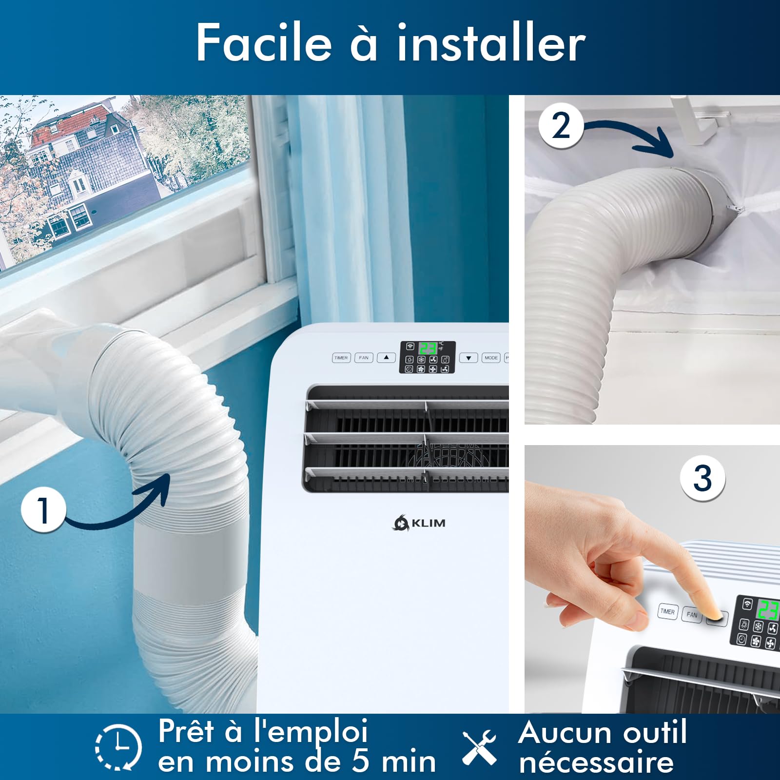 KLIM AC12000 - Climatiseur Mobile 12 000 BTU Puissant & Silencieux - Nouveauté - Déshumidificateur - Ventilateur et Climatisation - Clim Mobile avec Télécommande