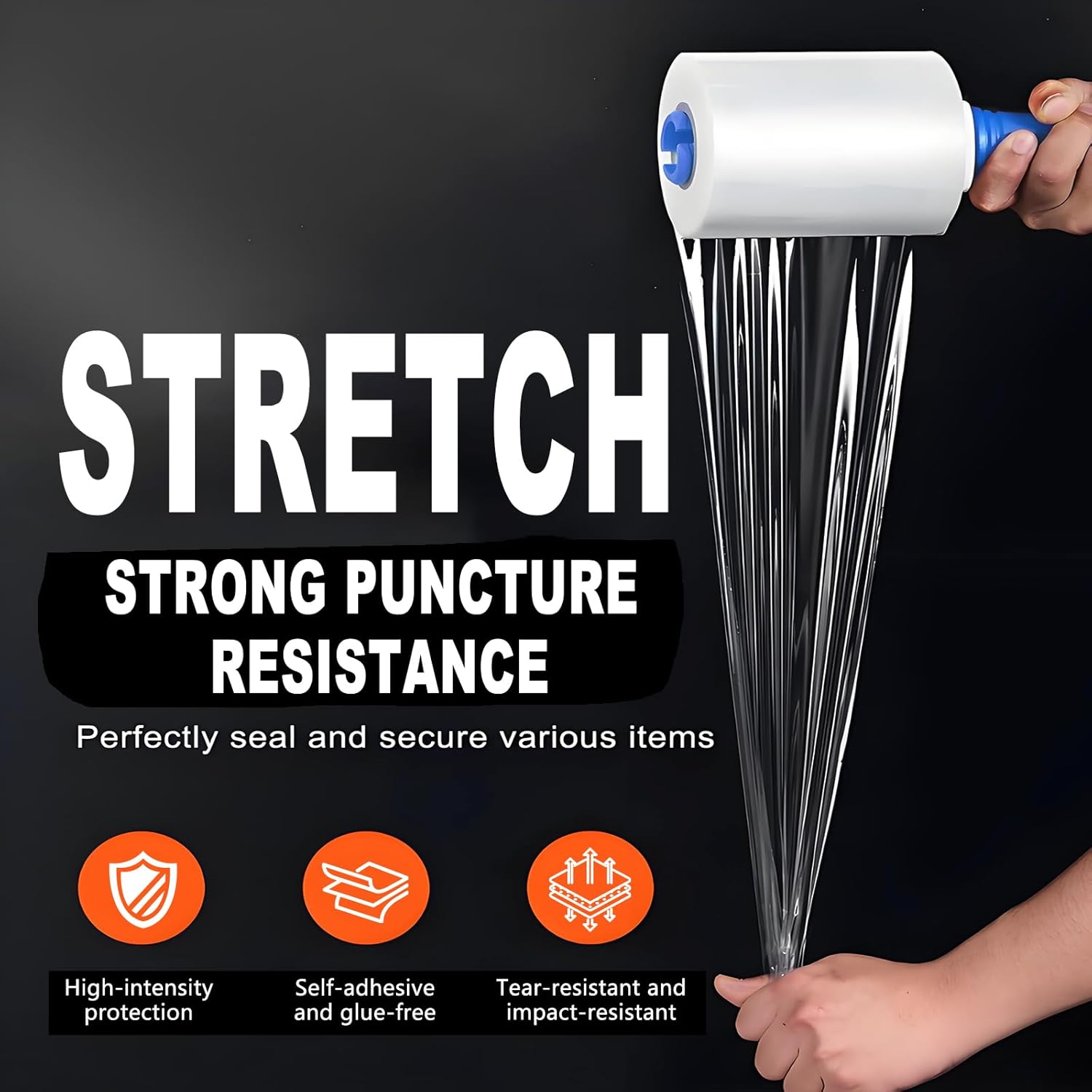 Stretch Wrap with Handle, 5" x 1000ft Plastic Wrap for Moving, Industrial Strength Clear Heavy Duty Film, Durable Self Adhering Packing (4 PCS)