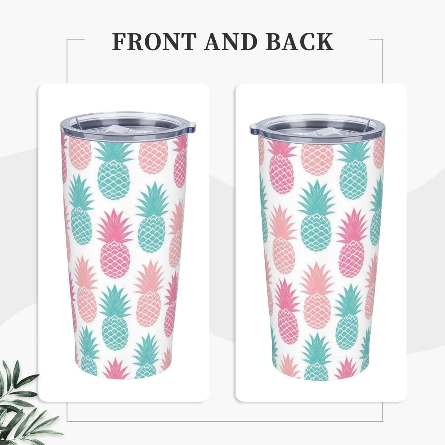 Pink Blue Pineapple 20oz Tumbler, Summer Fruit Pattern Stainless Steel Travel Coffee Mug with Lid Straw, Colorful Pineapples Double Wall Vacuum Insulated Coffee Cup for Hot and Cold Drinks - Image 3