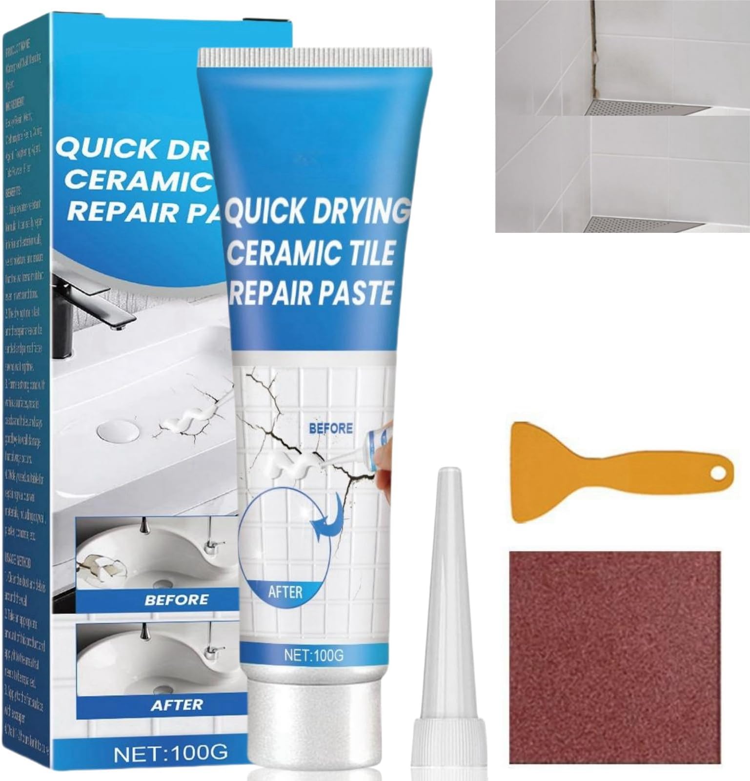 JAYSUING Quick Drying Ceramic Tile Repair Paste,Ceramic Tile Small Hole Repair,Ceramic Tile Repair Adhesive,Paste Ceramic Tile Repair Cracks,Crack Hole Scratches Repair,Ceramic Tile Repair Paste