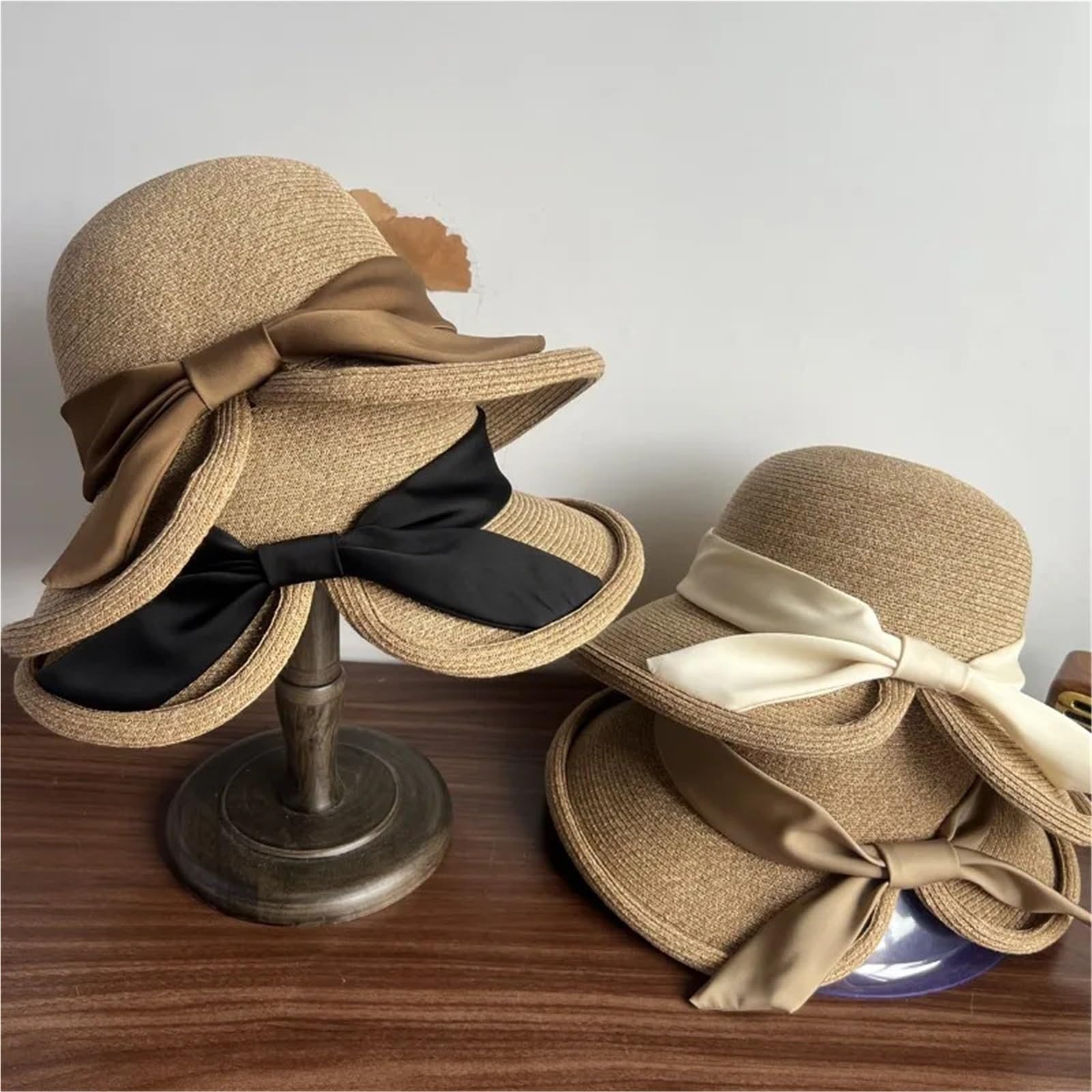 Sombrero de Paja con Abertura ala Ancha Elegante Dulce Arco Sol Playa for Mujer Verano para Viajes y Vacaciones