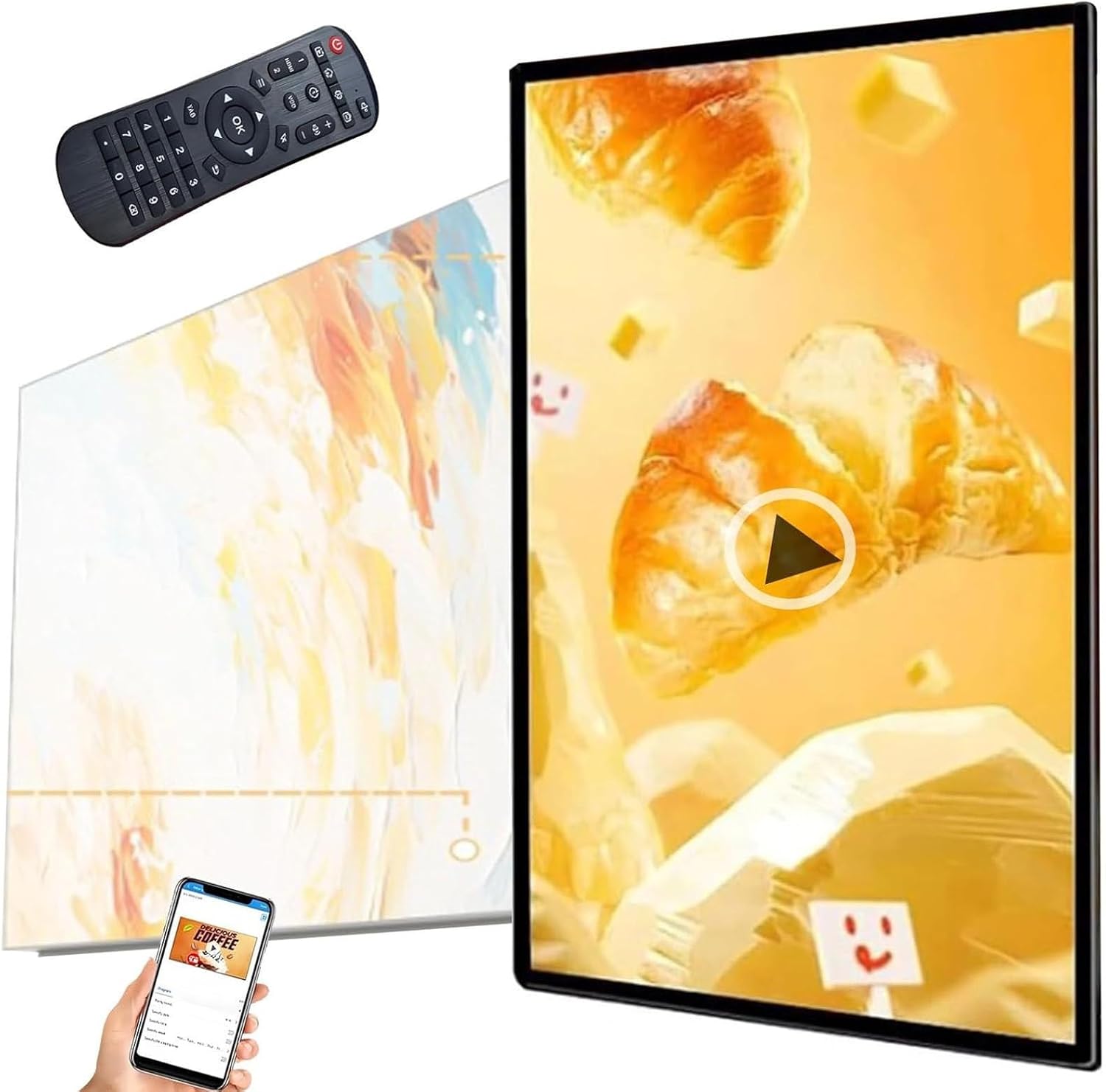 Digital Advertising Display Screen,Advertising Media Player,Digital Signage,Landscape/Portrait, LCD Monitor Advertising Screen for Restaurants, Cafes, Salons & Shops(18.5in)