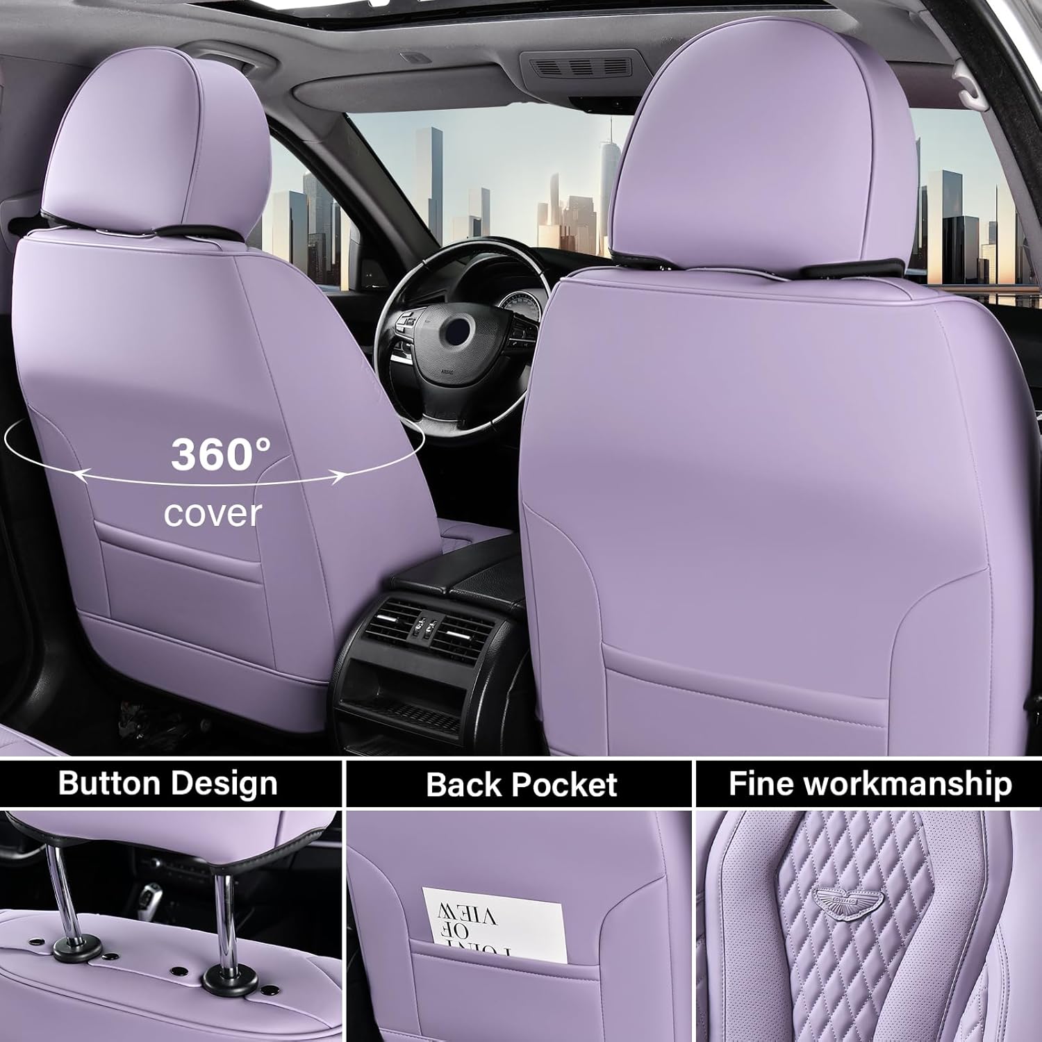 Coverado Seat Covers, Car Seat Covers Front Seats, Purple Car Seat Cover, Luxury Car Seat Covers, Seat Cushion, Front Car Seat Covers Leatherette Car Seat Protector - Image 3