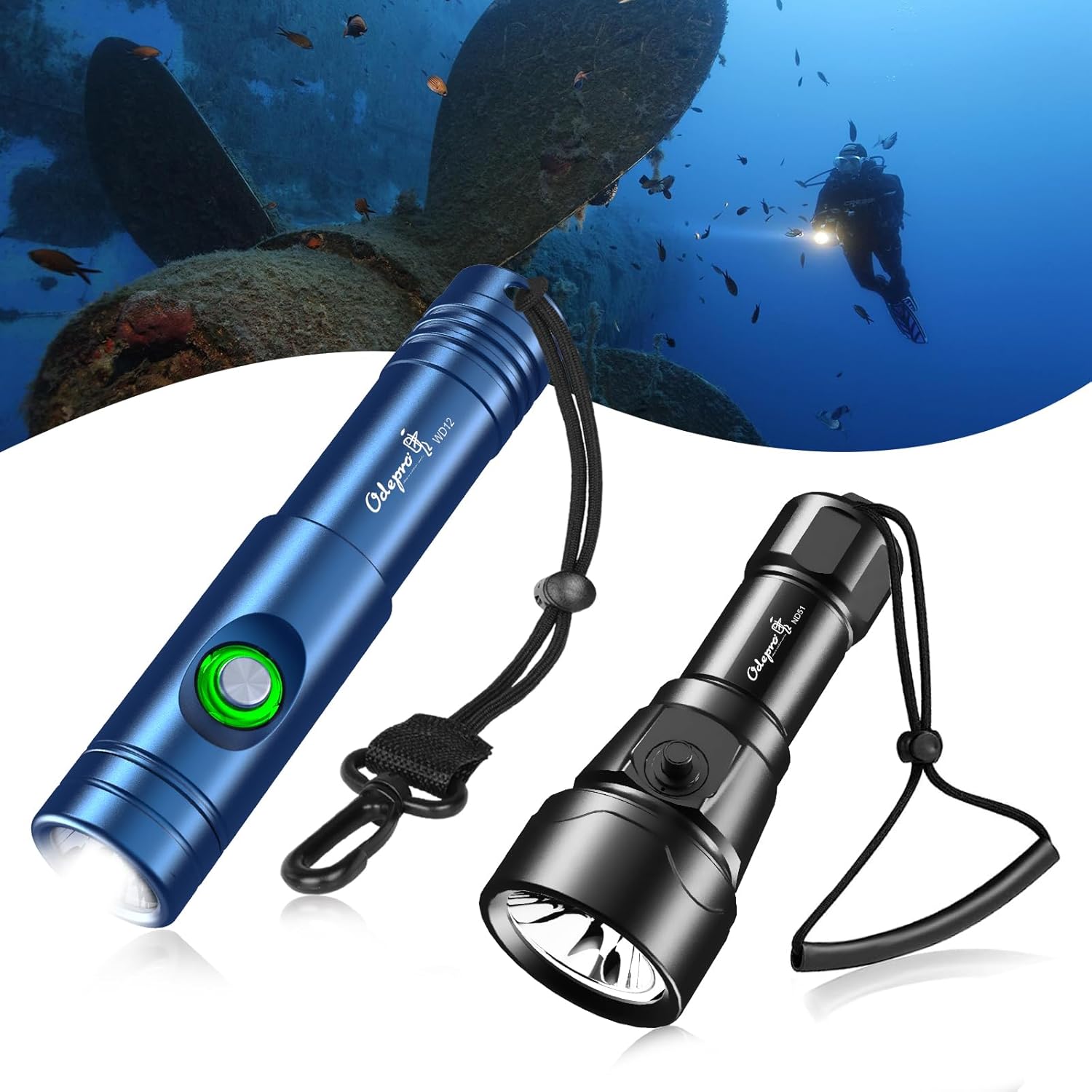 WD12 (1400 Lumens, Blue) +ND51 (2500 Lumens) Dive Light Combo – Ultra-Portable 2-Pack for Travel Snorkeling & Backup Lighting