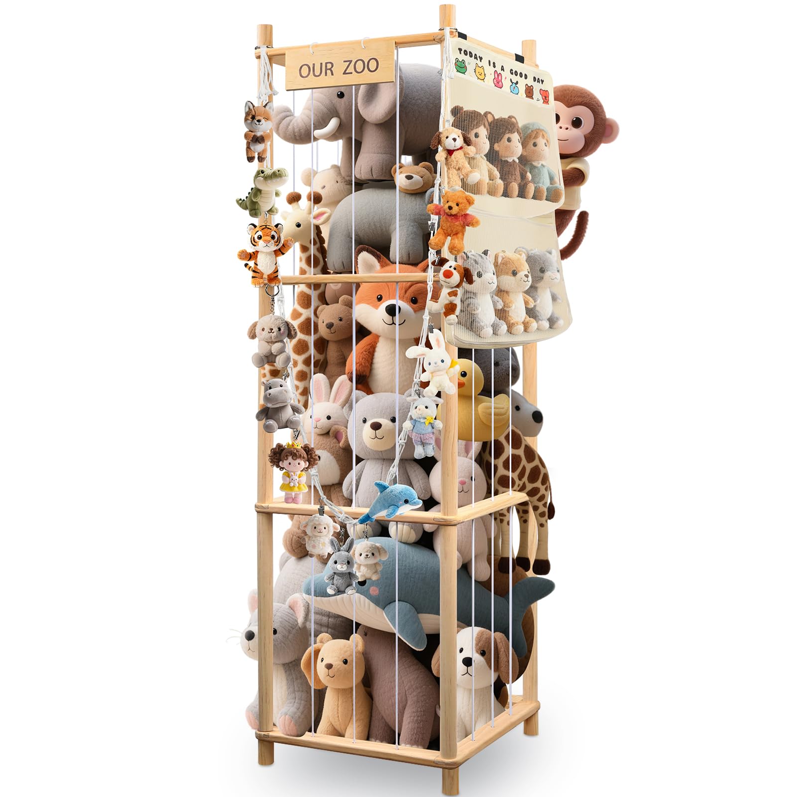 Porta Peluche per Bambini, Porta Peluche Verticale, Organizzatore Per Portaoggetti Per Animali，Grande Capacità, Risparmiare Spazio, per la Sala Giochi, Asilo Nido, Camera da Letto (Tronchi Marroni)