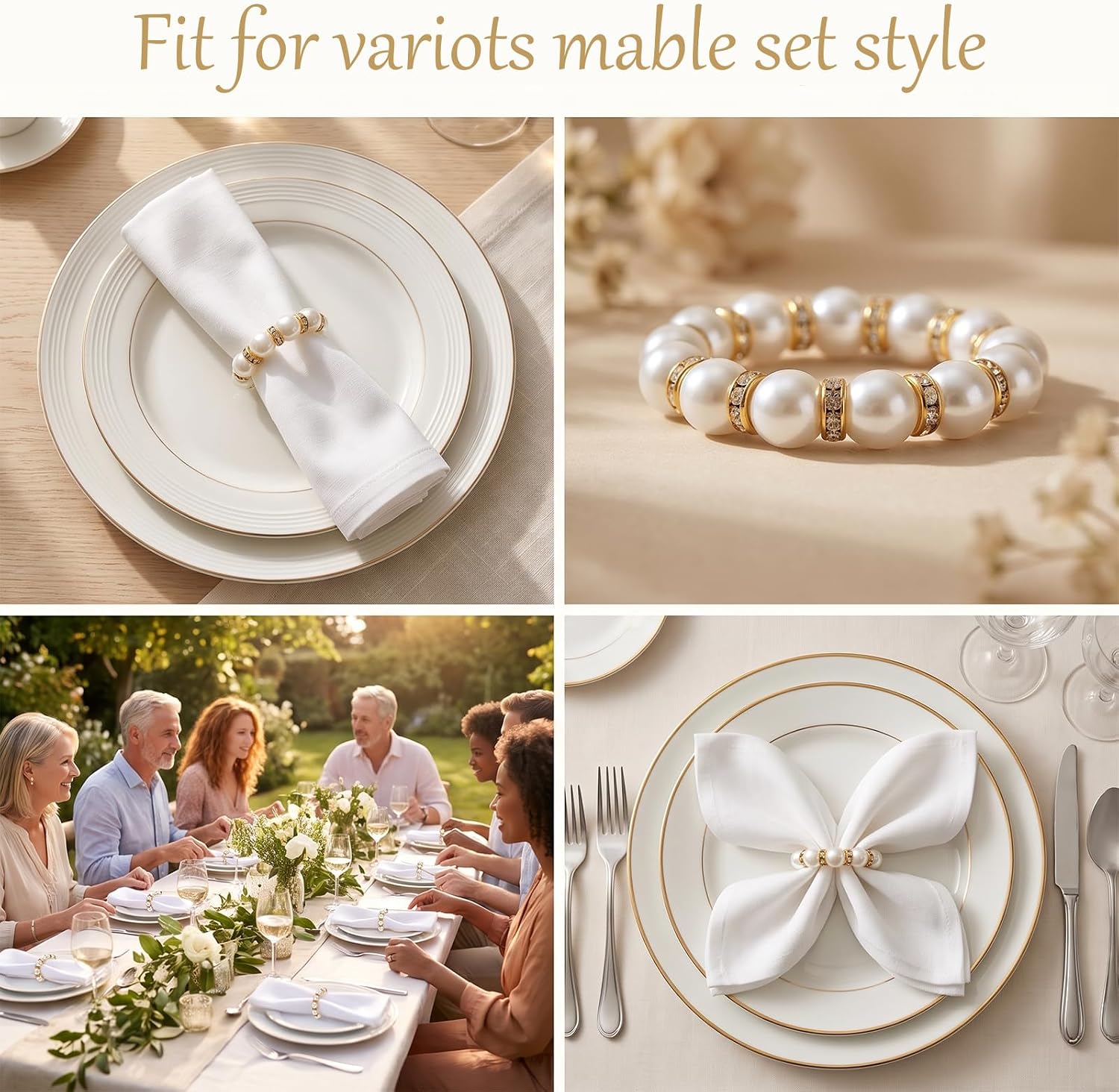 100 Pcs Pearl Napkin Rings, Elegant Gold Napkin Rings Bulk