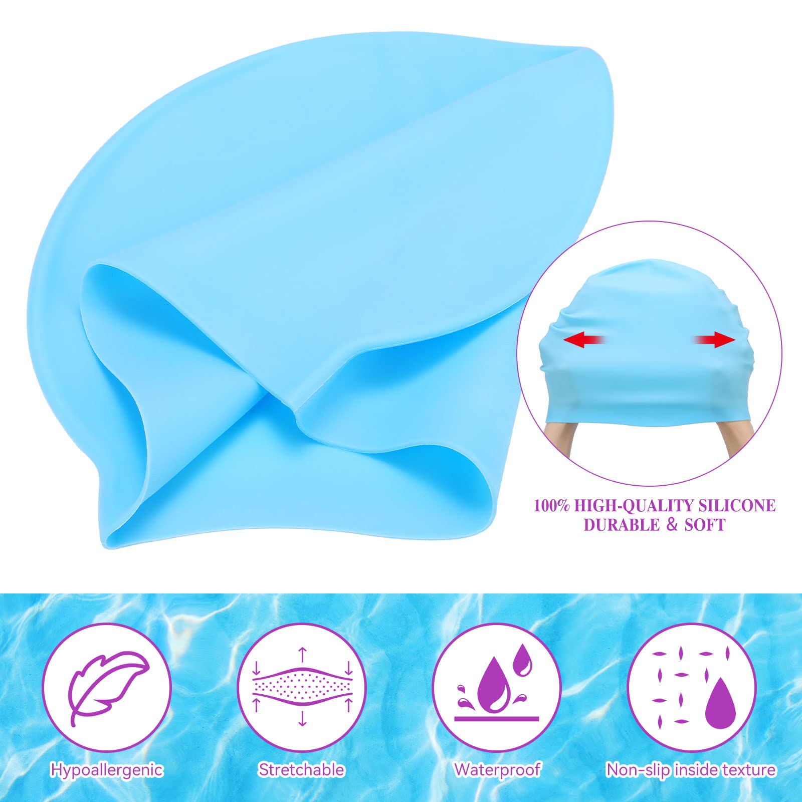 Silkfly Cuffia da nuoto in silicone (24 pezzi, 6 colori), unisex adulto, senza pieghe, cuffia da nuoto per uomini e donne, per allenamento e corsa, protezione dei capelli, impermeabile, design