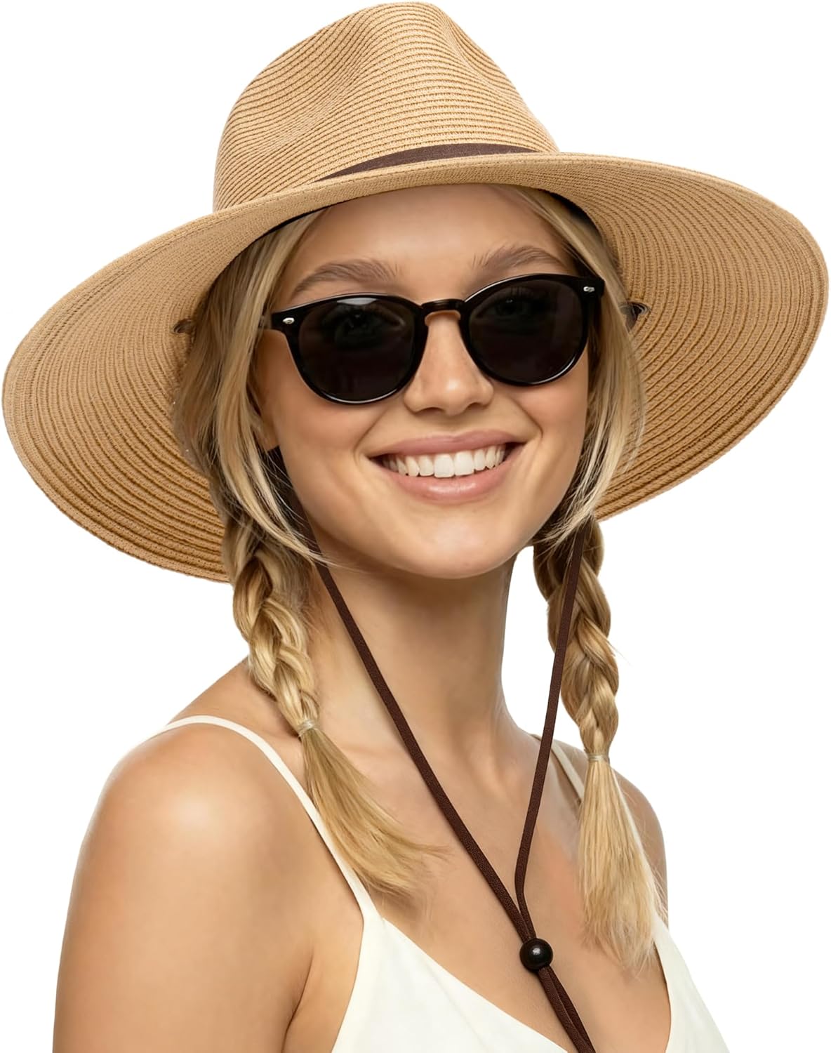FURTALK Womens Summer Straw Sun Hats Wide Brim Panama Fedora Beach Hat with Wind Lanyard UPF 80+ FURTALK Womens Summer Straw Sun Hats Wide Brim Panama Fedora Beach Hat with Wind Lanyard UPF 80+