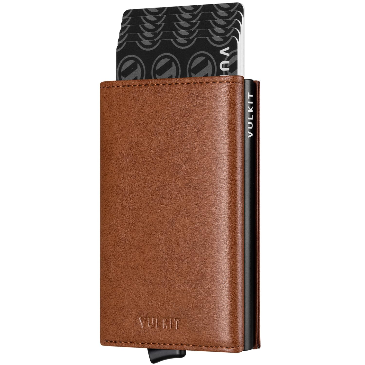 Credit Card Holder with Banknote Compartment RFID Blocking Pop up Leather Card Wallet with ID Window(Brown)