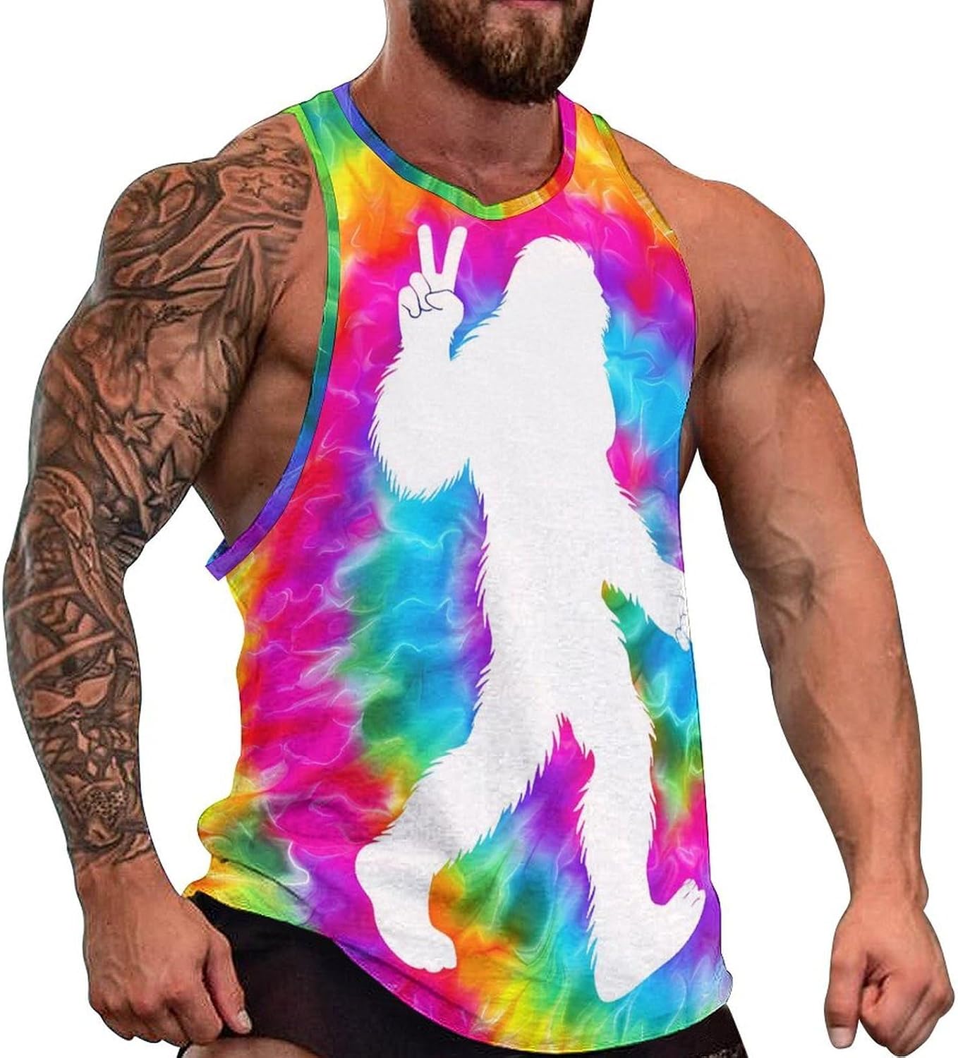 Tie Dye Bigfoot Men Tank Top Workout Shirt Muscle T Shirt 5XL