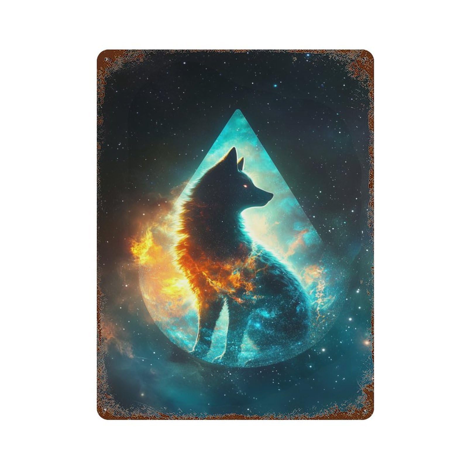 Cosmic Wise Fox Rusty Metal Tin Sign 15.7"x11.8", Classic Wall Plaque for Pub, Kitchen And Man Cave Decor