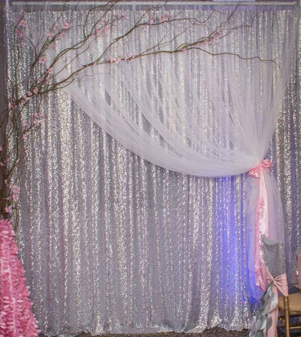 7ft x 7ft Silver Sequin Backdrop Curtain Glitter Curtain for Photography Weddind Ceremony Birthday Decoration