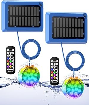 Solar Pool Lights,Underwater IP68 Pool Lights with 8-Color Changing and 9 Modes,Solar Powered Luz para Piscina with Remote Control for Above Ground Pools/Inground Pools-2 Pack-Blue