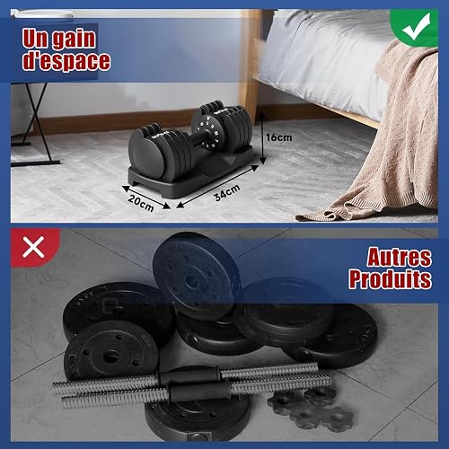DH FitLife 2 x 12kg Adjustable Dumbbells Set | 5 Weights, Quick Adjust - 4