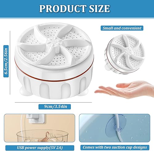 Miniatura 2 de Mini lavadora 3.5x2.6 30min USB Power Round Mini Lavadora con succión de bajo ruido rotación unidireccional sumergible Mini lavadora para