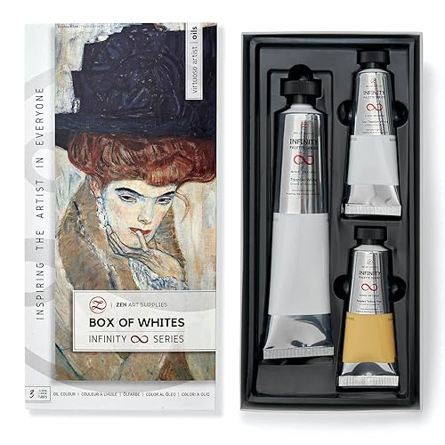 ZenART Caja de paletas de pinturas al óleo profesionales  6.8 fl oz de pintura al óleo blanco titanio  1.7 fl oz de zinc y titanio blanco, 1.7 fl oz