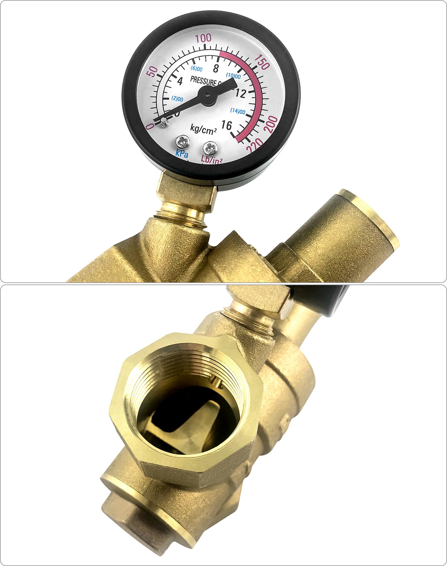 QWORK® 2 pièces DN20 reducteur de pression d'eau en laiton avec manomètre de soupape de réduction de pression réglable
