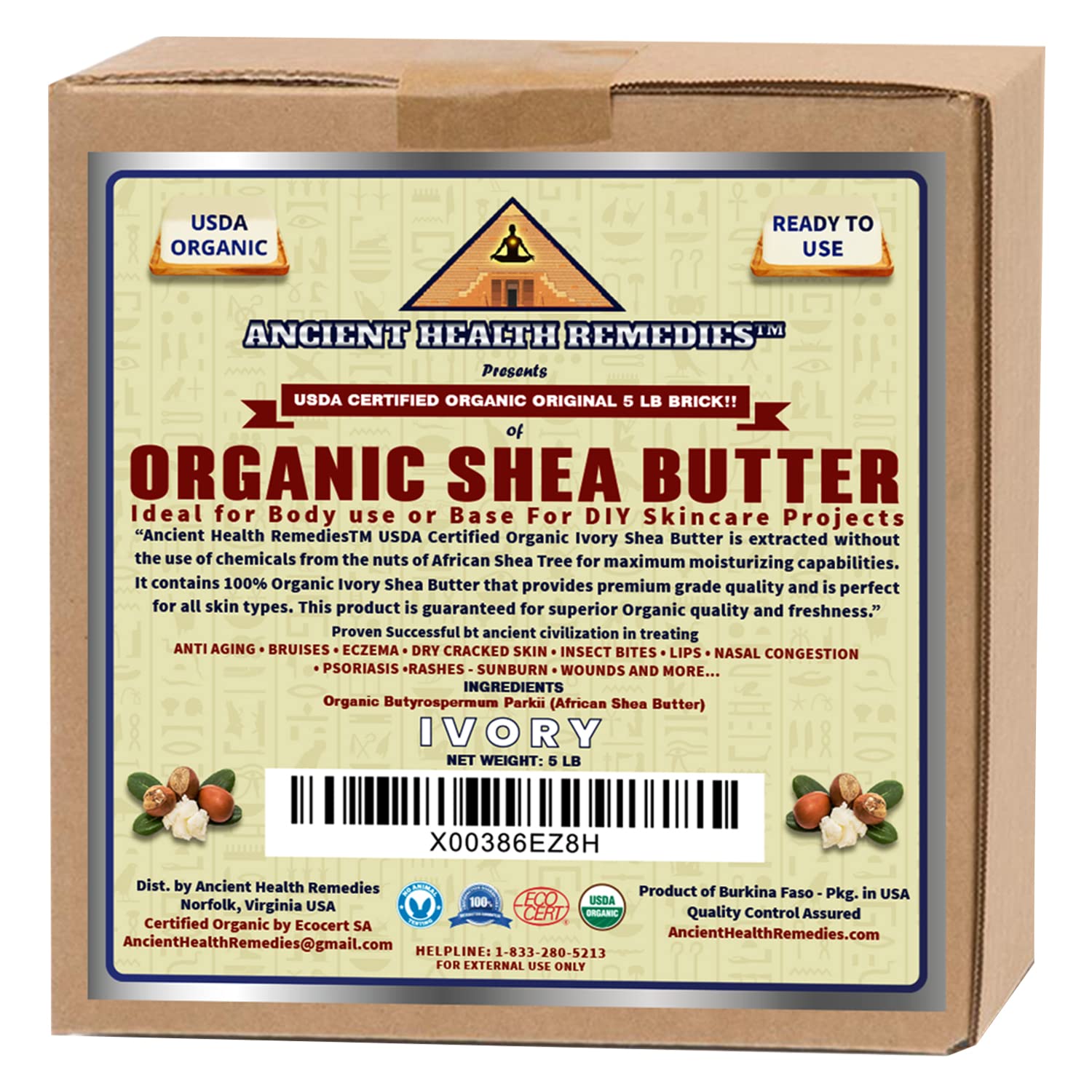 USDA Certified Organic Unrefined Raw AFRICAN IVORY SHEA BUTTER BLOCKS/JAR Bulk Size Grade A for Anti Aging, Dry Skin, Base for DIY Body Butter, Beauty, Skin Moisturizer & Hand Cream