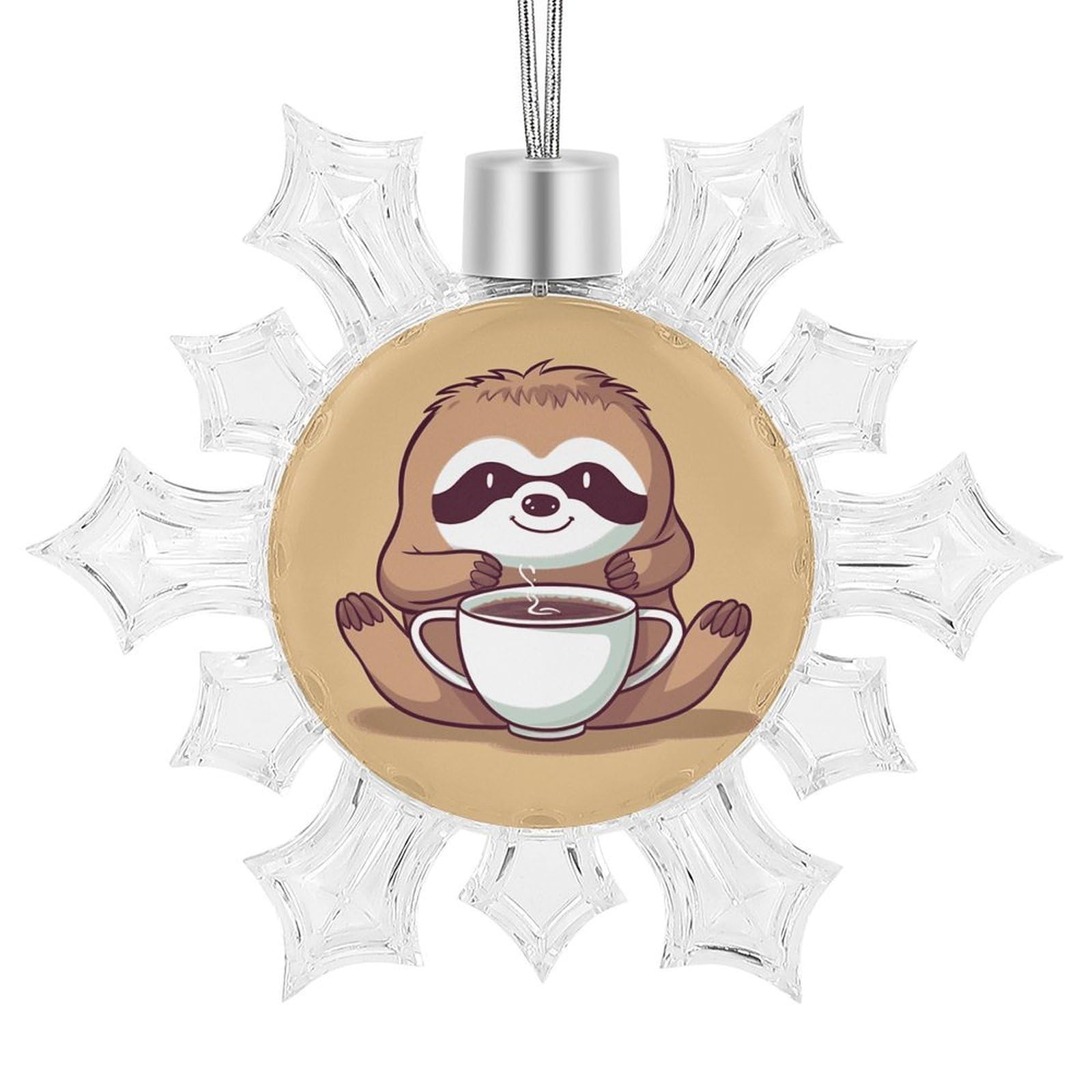Yoga Sloth Coffee Snowflake Decorations,Christmas Decorations，Christmas Indoor Winter Wonderland Decor，Hanging Ornaments for Xmas Tree Winter New Year Party Supplies