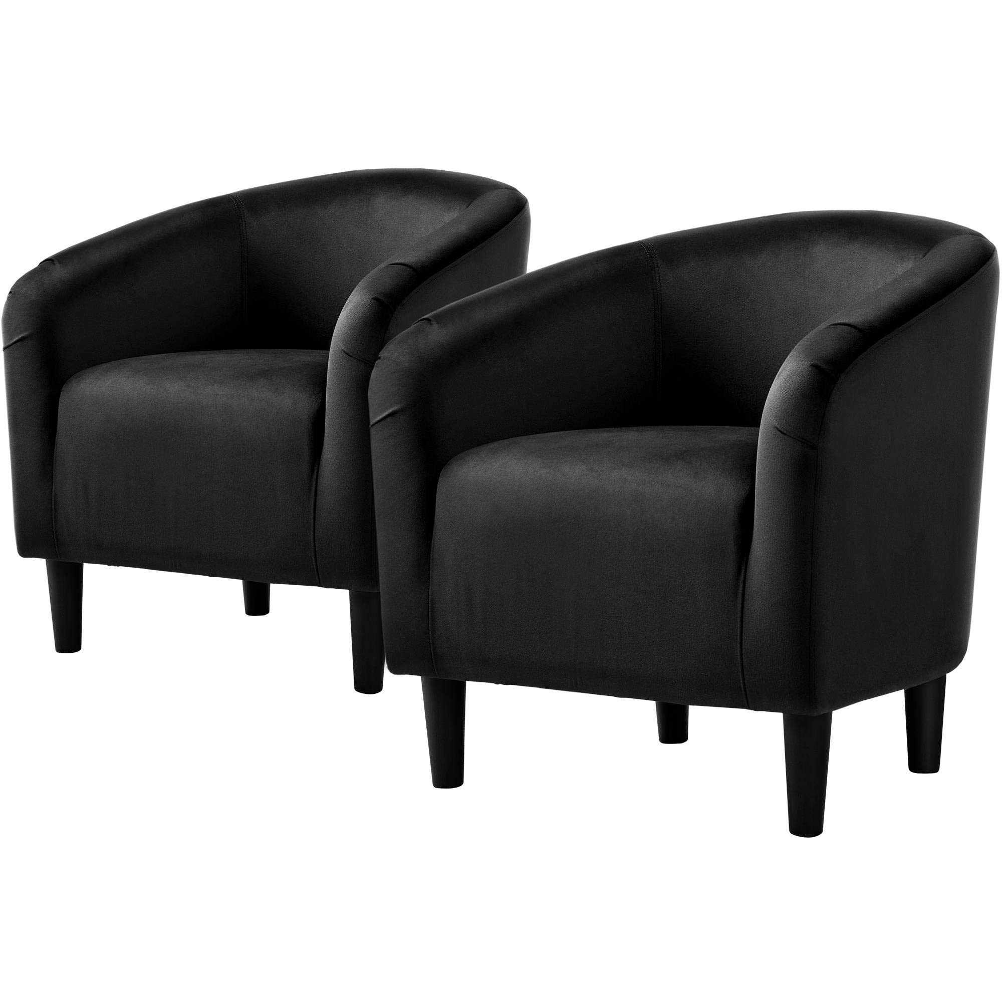 Topeakmart Velvet Accent Chair, Comfy and Modern Velvet Club Chair with Armrest and Sturdy Legs for Living Room/Bedroom Study, Matte Black, 2PCS