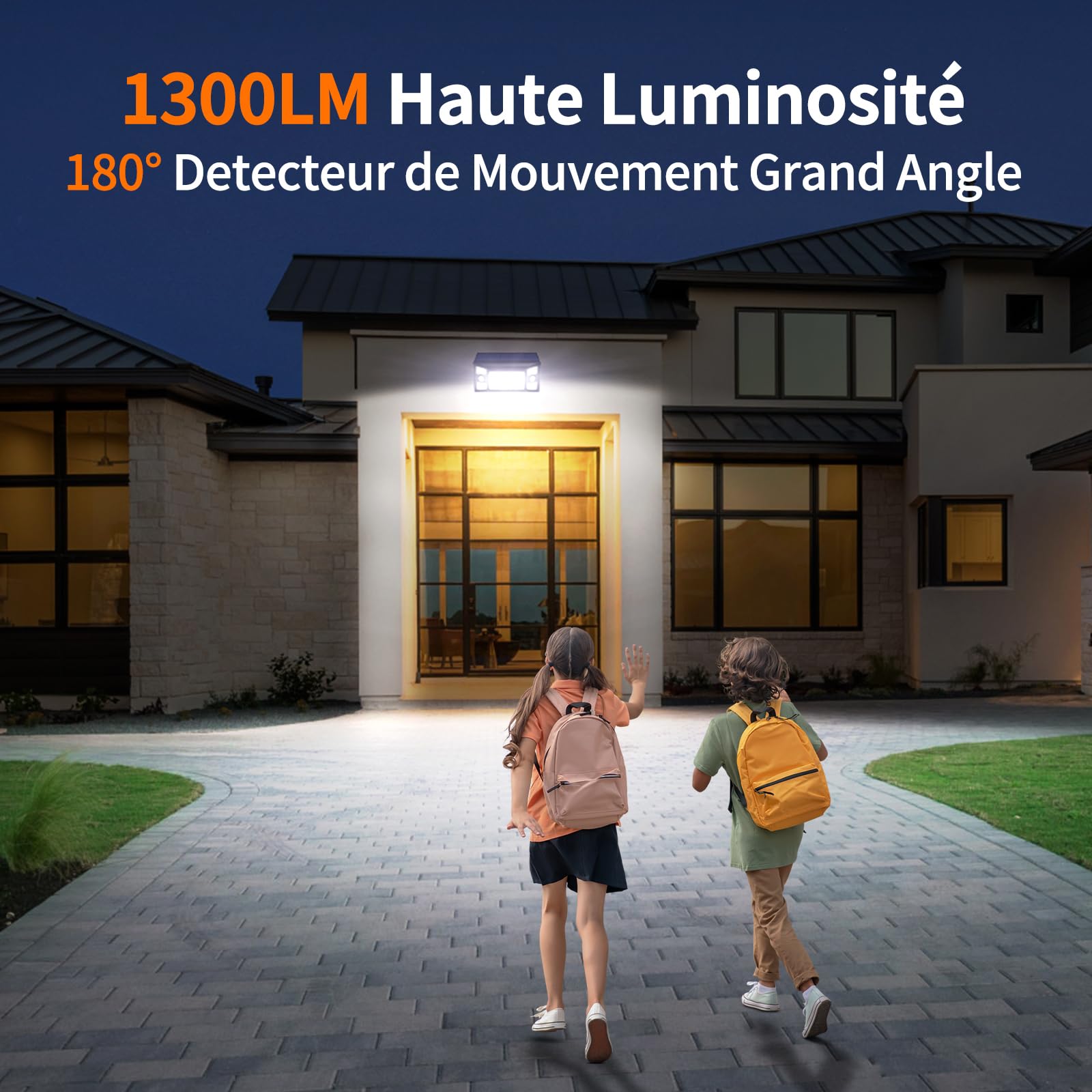 intelamp Lampe Solaire 4000mAh 1300LM 3 Modes Double Capteur Étanche IP65 | Éclairage solaire extérieur haute luminosité, 3 modes lumineux, batterie 4000mAh adapté au jardin, garage et allée