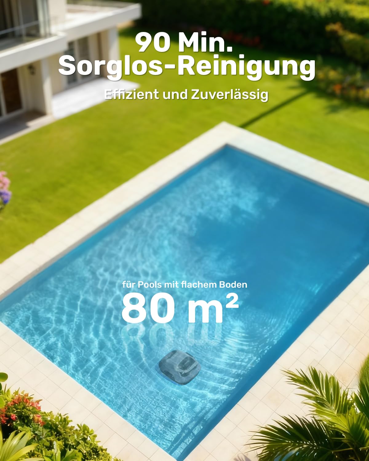 Gosvor Poolsauger Akku mit 90 Min Laufzeit, 3,4 kg Leichtgewicht Poolroboter, Einfach zu Bedienen, Selbstparkfunktion, 6600 LPH Starker Poolreiniger mit Doppelmotor, Ideal für Flache Boden bis 80 m²
