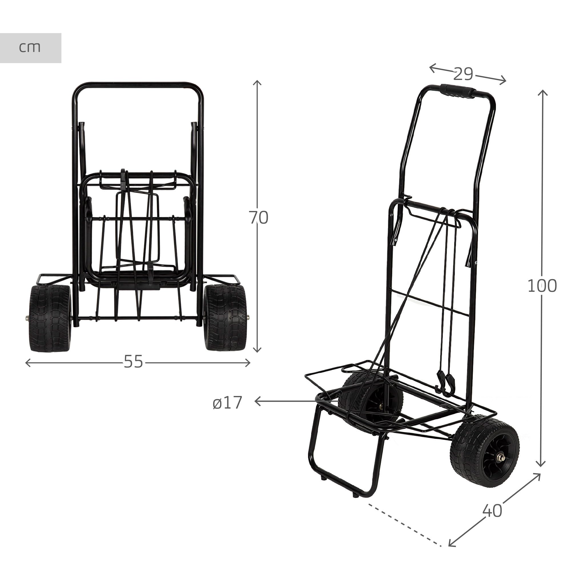 AKTIVE Carro para Playa, 49 x 40 x 100 cm, Ruedas Todoterreno Ø17, Estructura Acero, Manillar ergonómico, Cordón elástico de Agarre, Peso máximo soportado 80 kg, Carrito Transporte Plegable (62377)