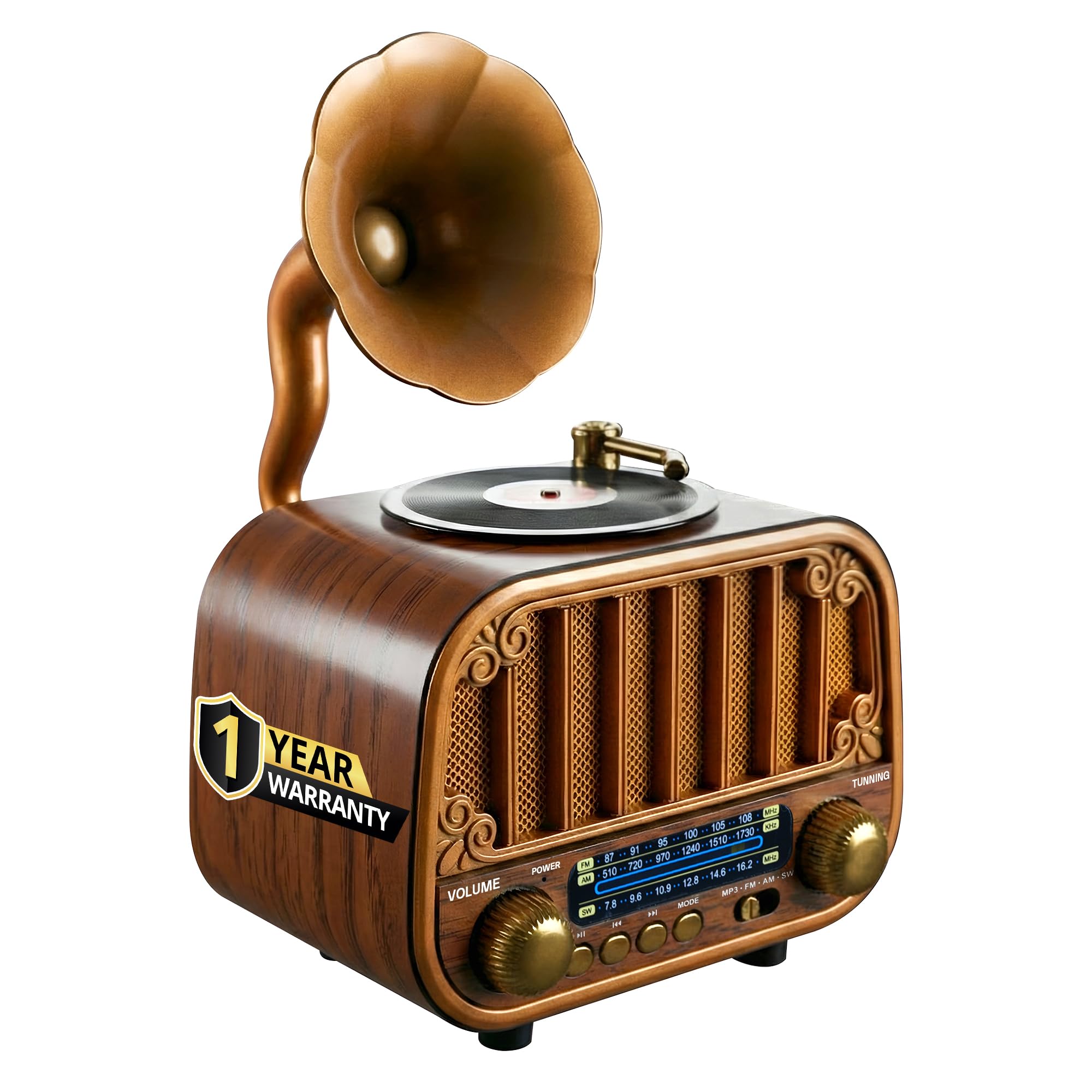 iBELL Rhythm 540 Vintage Bluetooth Speaker with AM/FM/SW Radio | 3 Band Portable Retro Radio | USB Port & TF Card Slot | MP3 Playback | 5V DC Powered Wireless Music System (Wood Finish)-image-12