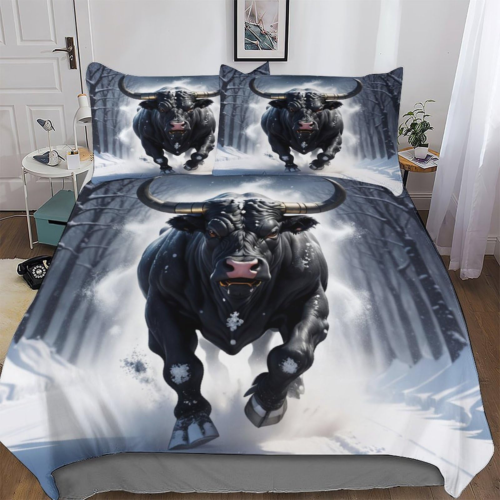 Housse de couette vache 3D King 220x240cm avec taies d'oreiller