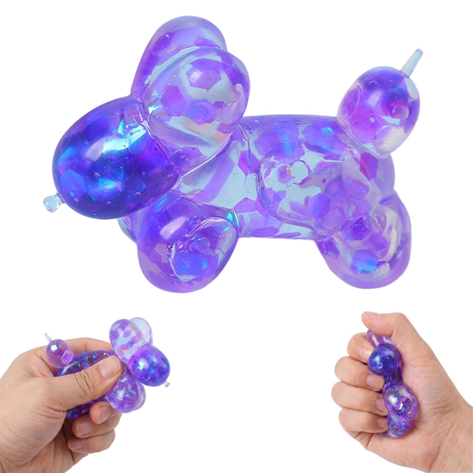 Glitter Maltose Squeeze Balloon Dog Stress Relief, Fidget Squeeze Soft Antistress Sensory Squishy Flexible Calming For Teens, Adults, Office, Workers Students Study Break (D)